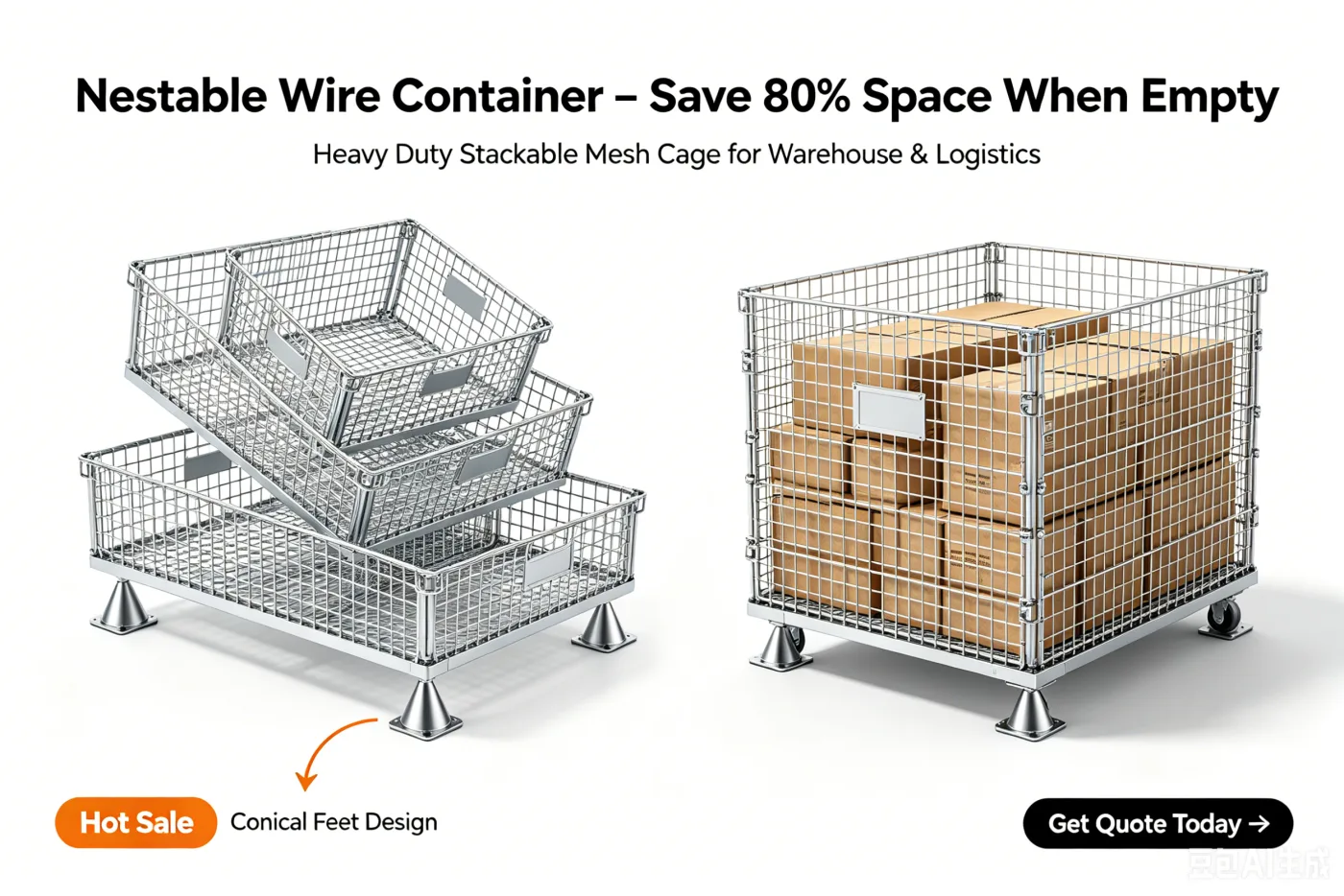 Wire container 主图示例：突出折叠和节省空间
